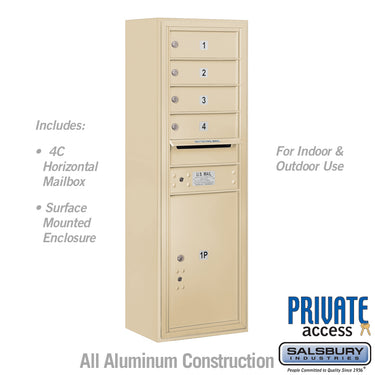 11 Door High Surface Mounted 4C Horizontal Mailbox with 4 Doors and 1 Parcel Locker in Sandstone with Private Access